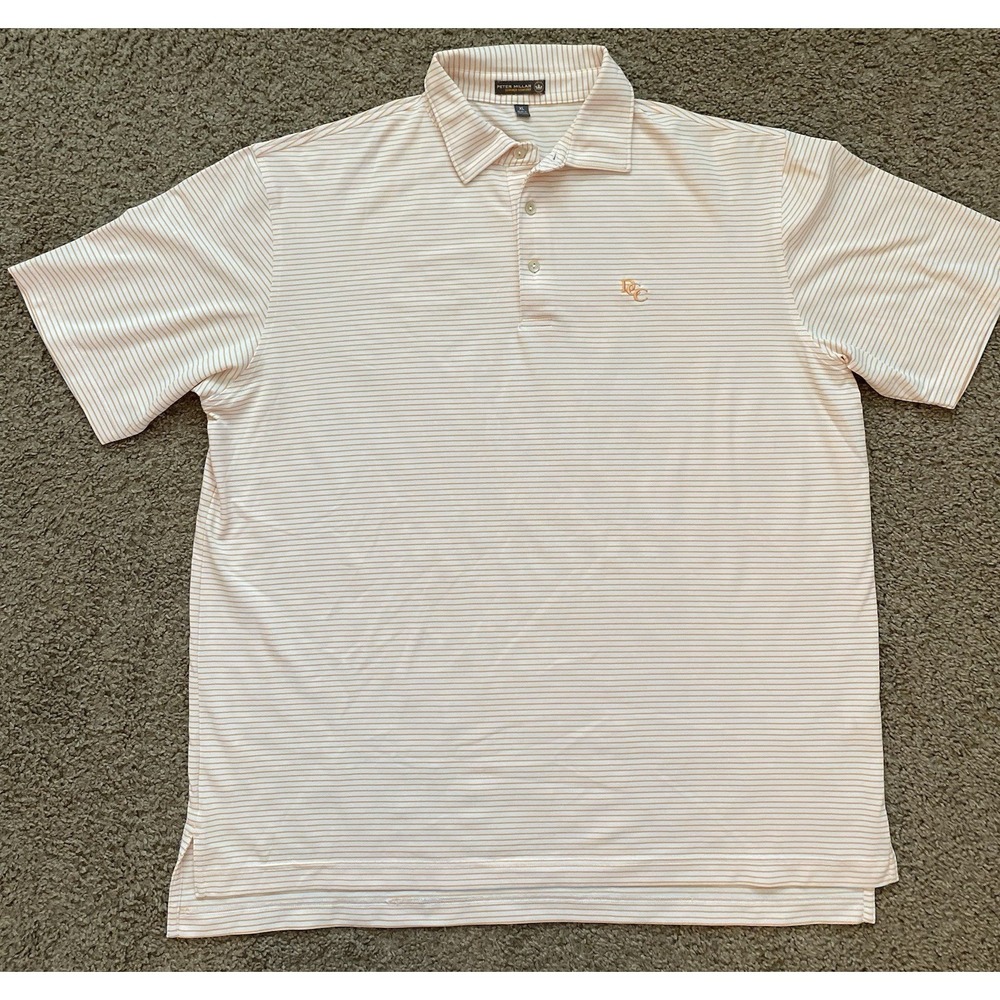 Peter Millar Summer Comfort Men's Polo White Orange Stripes Size XL